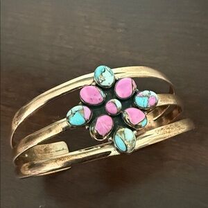 Copper Cotton Candy Turquoise Flower Cuff Bracelet NWOT